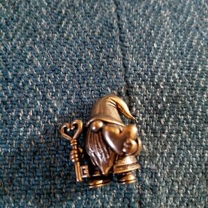 Gold Gnome Brooch with Heart and Key